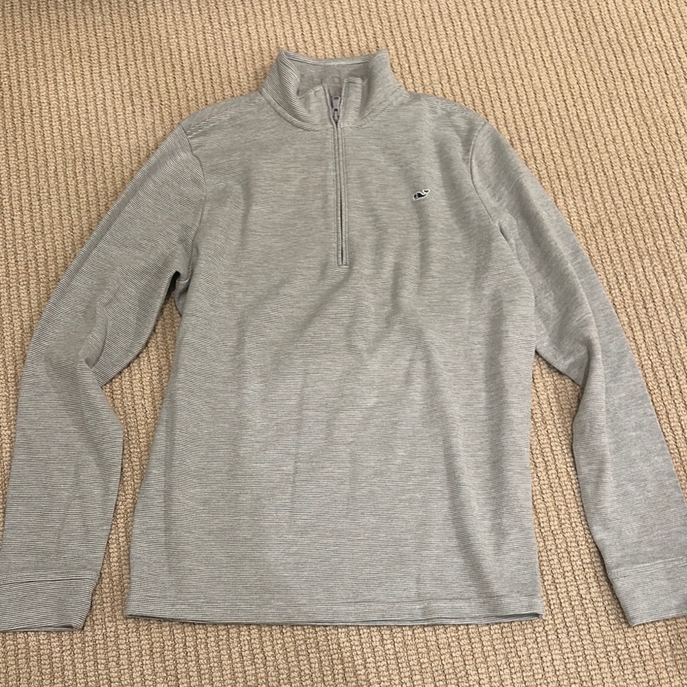 Vineyard Vines Gray Striped Half-Zip Sweater